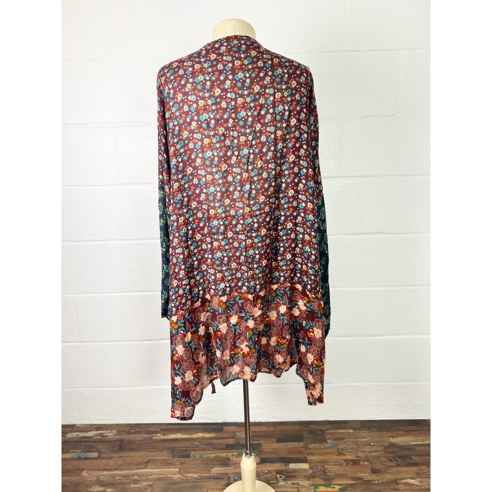 Natural Life Floral Kimono Wrap Burgundy Navy Boho Mixed Print L/XL - Picture 5 of 7